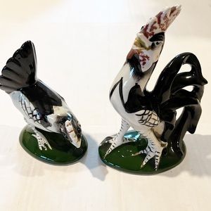 MCM Vintage Ceramic painted FARMHOUSE Rooster & Hen Decor collectible‎
